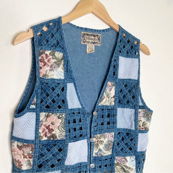 Vintage 90’s Patchwork Denim Tapestry Vest - Picture 4 of 6